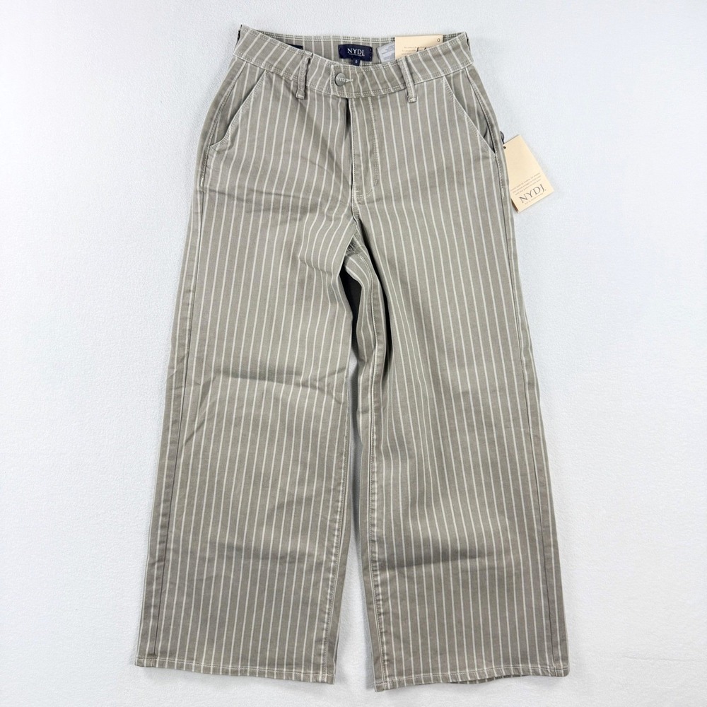 NYDJ Mona Wide Leg Striped Trouser Pant / Size 0 (26") / Tan White - NEW